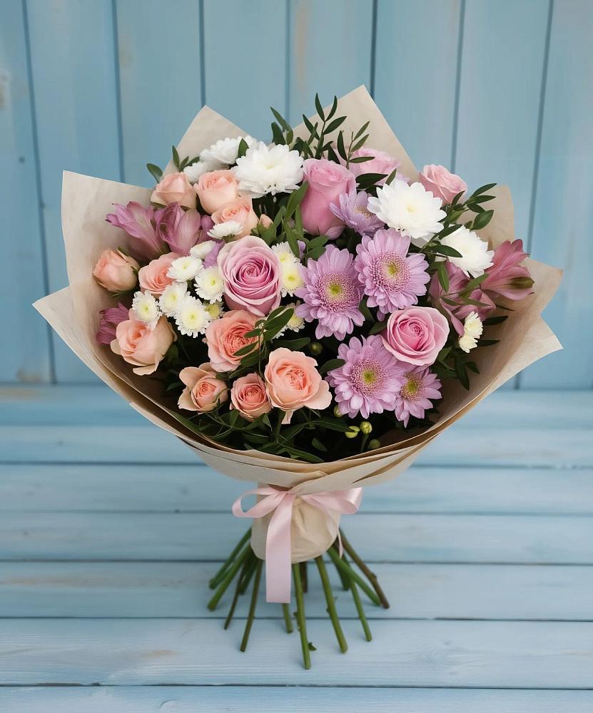Букет цветов из: Хризантемы, Розы и Альстромерии в Вёшенской