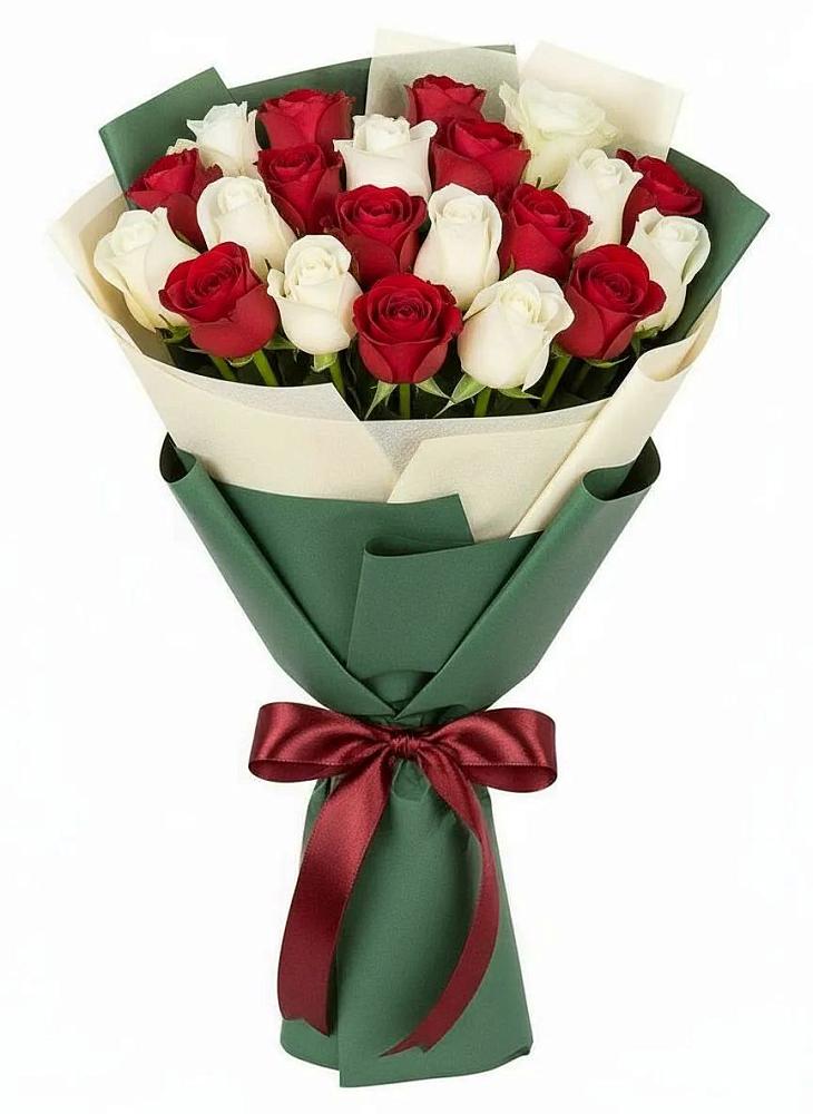 Букет Микс из красных и белых роз в Вёшенской
